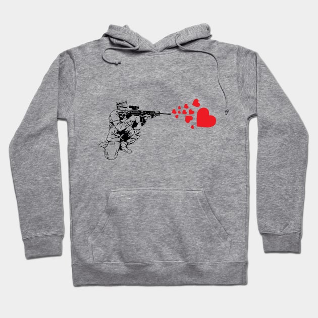 Graffiti Military Rifle Shooting Out Hearts Artsy Hoodie by theperfectpresents